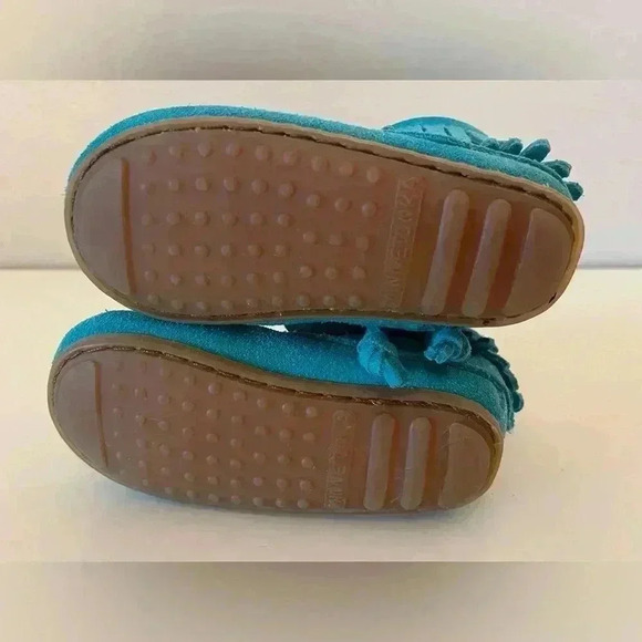 Minnetonka‎ Girl’s Blue Suede Fringe Zipper Boots Size 4 - Picture 8 of 9